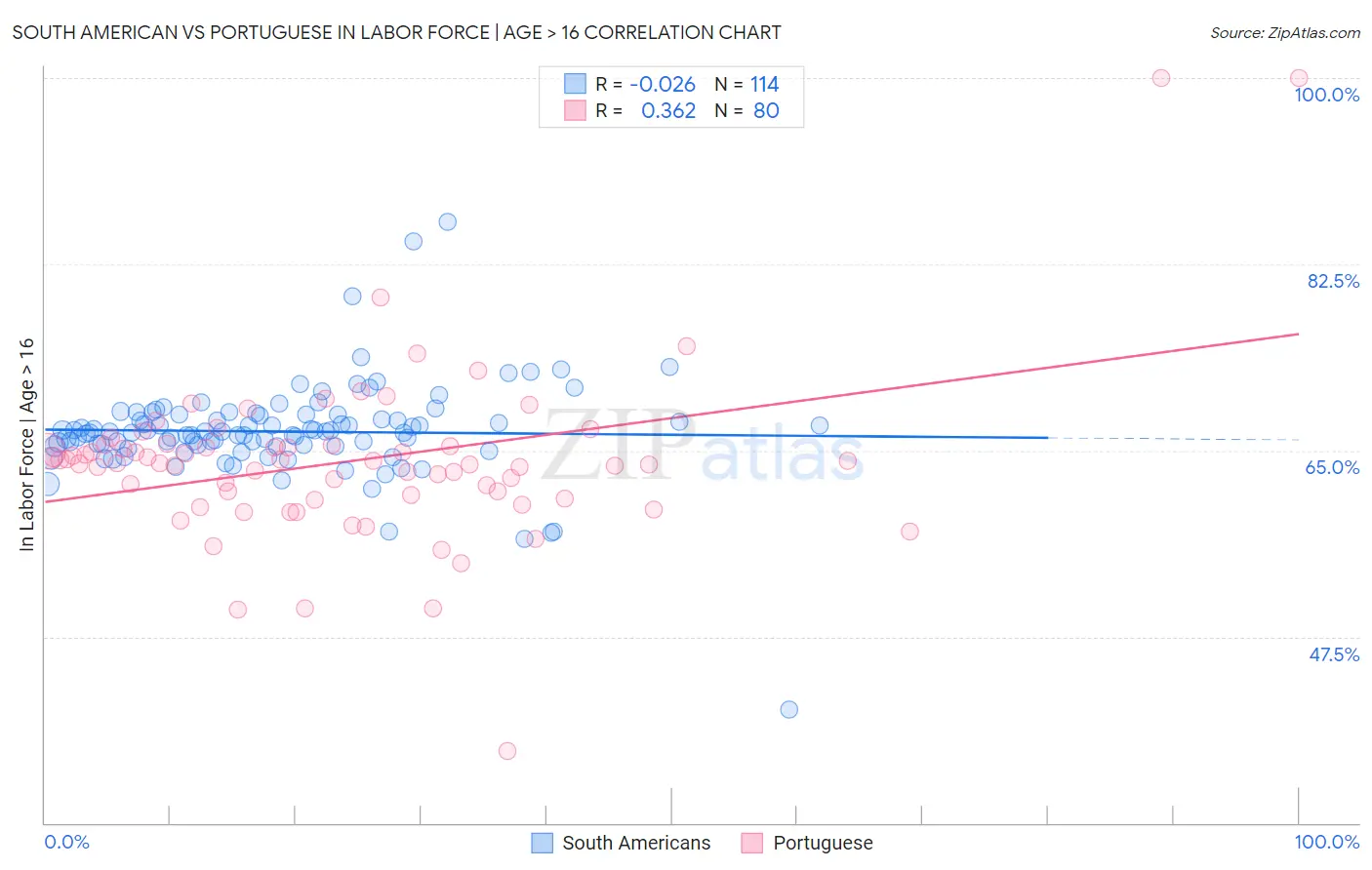 South American vs Portuguese In Labor Force | Age > 16