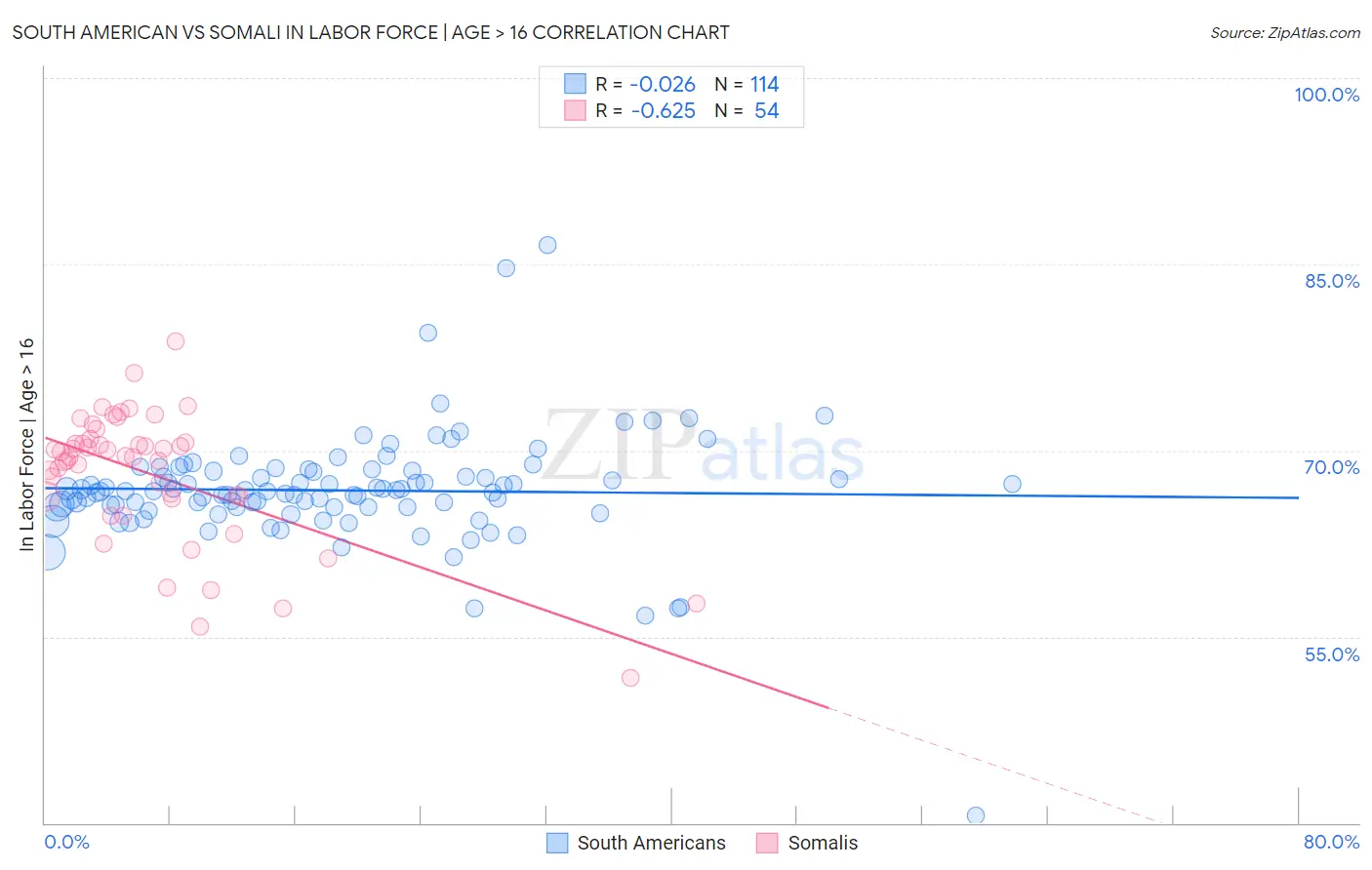 South American vs Somali In Labor Force | Age > 16