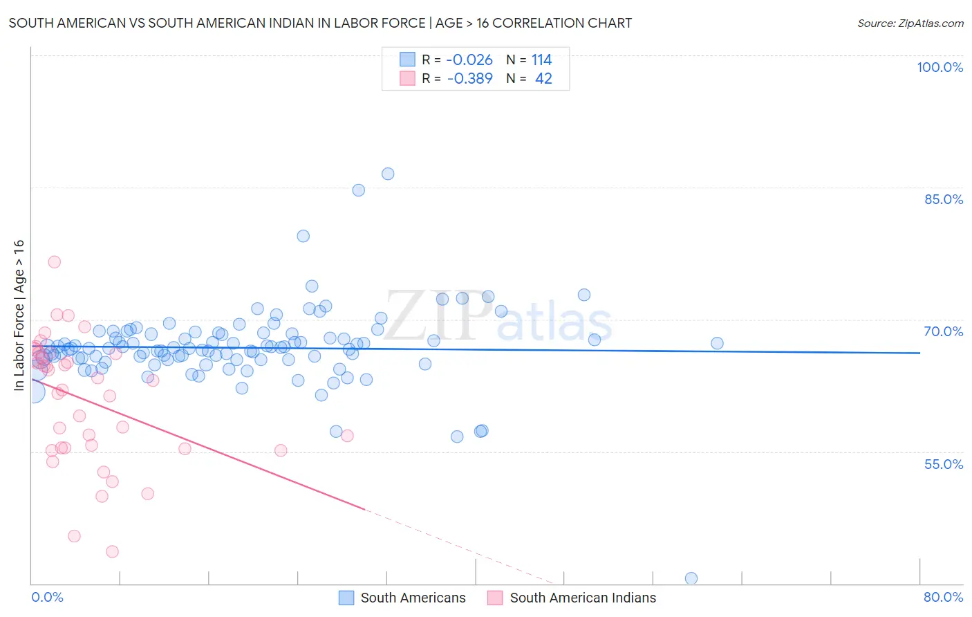 South American vs South American Indian In Labor Force | Age > 16