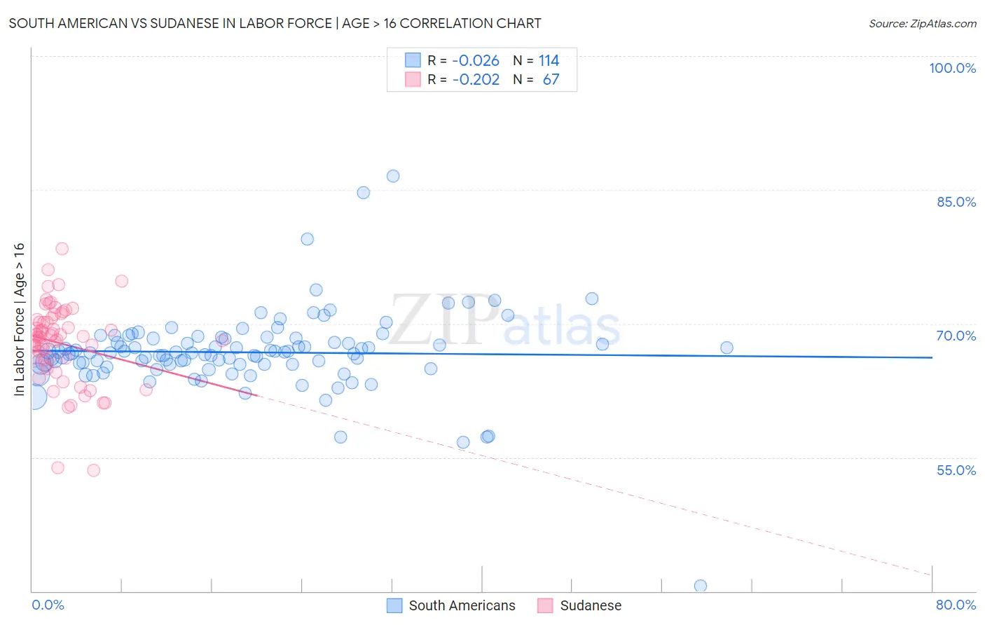 South American vs Sudanese In Labor Force | Age > 16