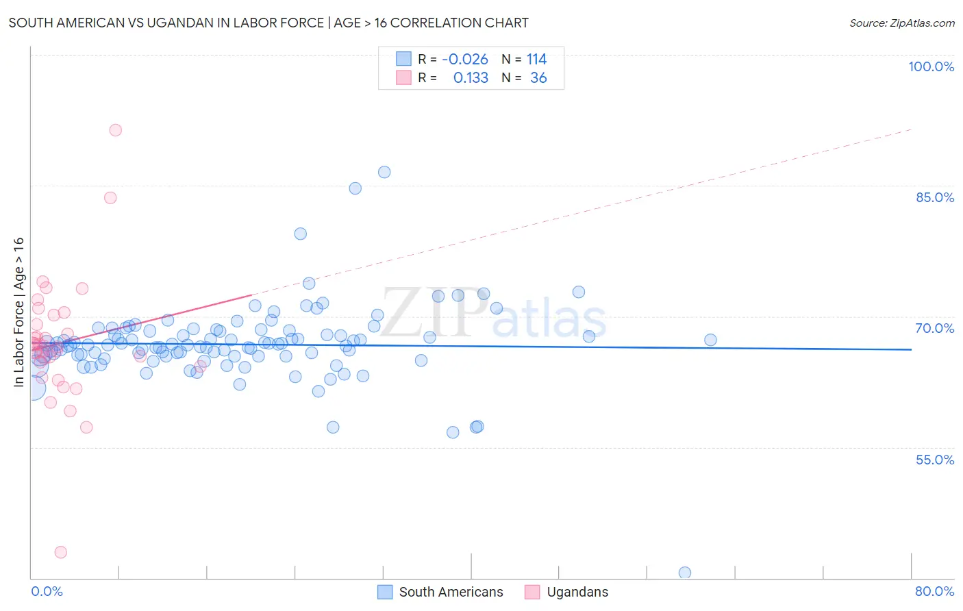 South American vs Ugandan In Labor Force | Age > 16