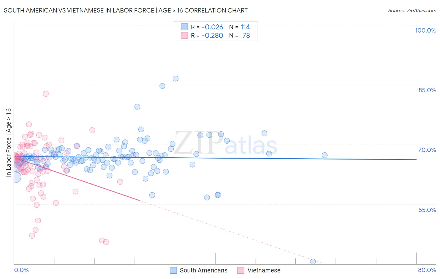 South American vs Vietnamese In Labor Force | Age > 16