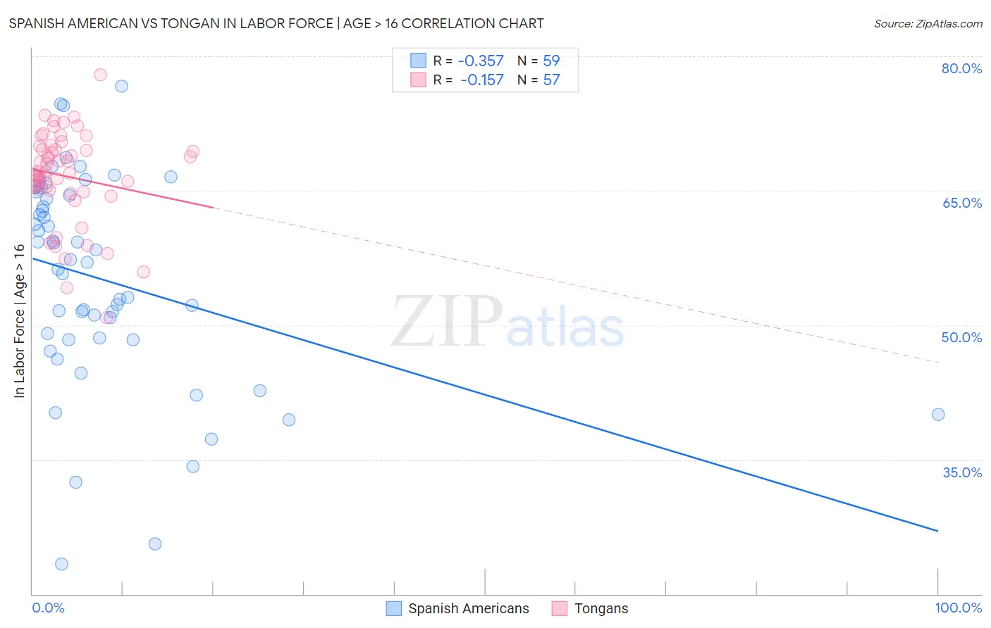 Spanish American vs Tongan In Labor Force | Age > 16
