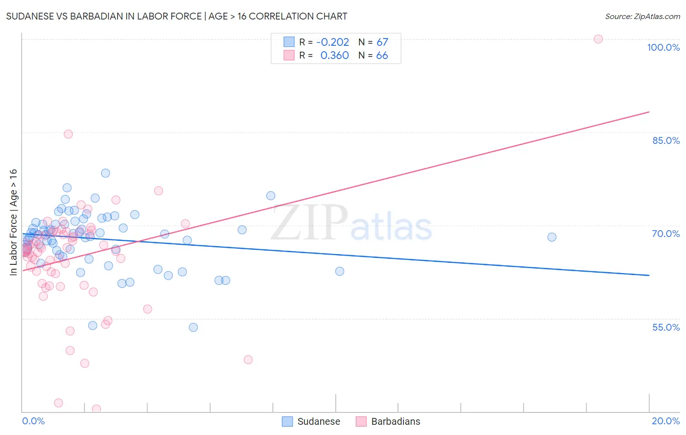 Sudanese vs Barbadian In Labor Force | Age > 16