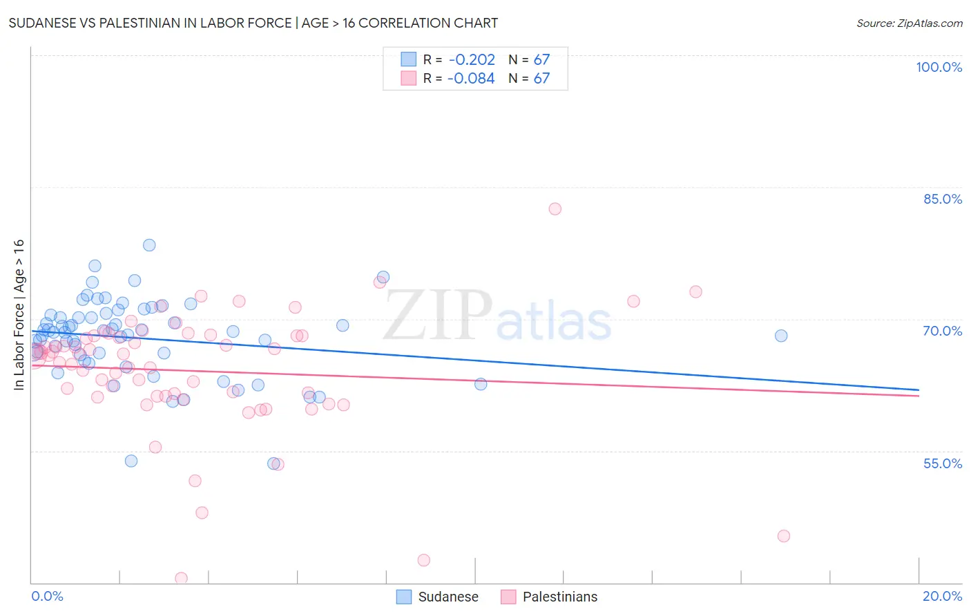 Sudanese vs Palestinian In Labor Force | Age > 16