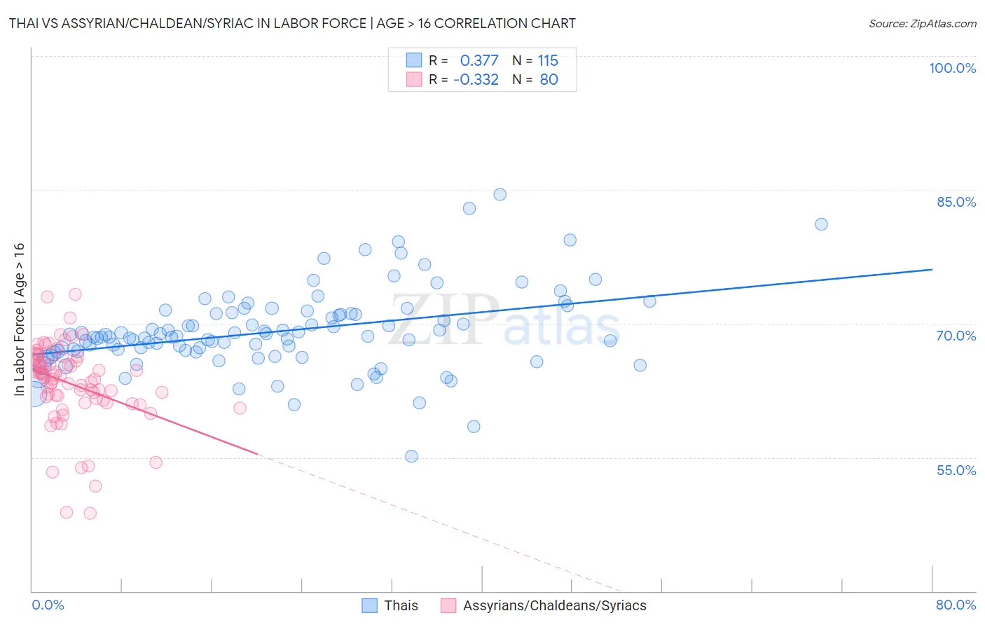Thai vs Assyrian/Chaldean/Syriac In Labor Force | Age > 16