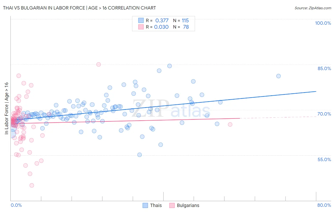Thai vs Bulgarian In Labor Force | Age > 16