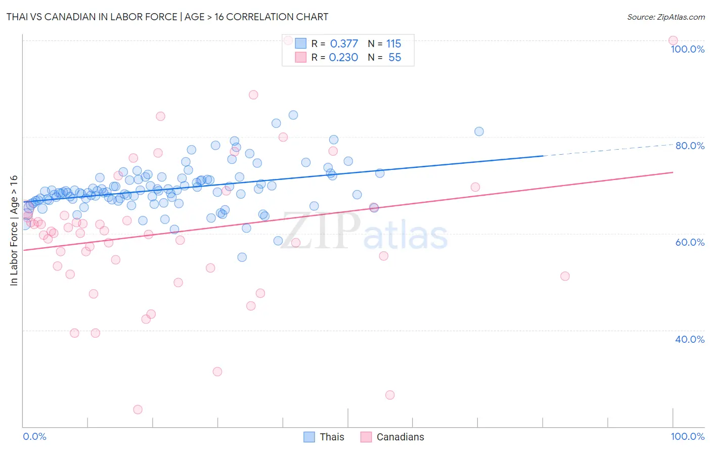 Thai vs Canadian In Labor Force | Age > 16