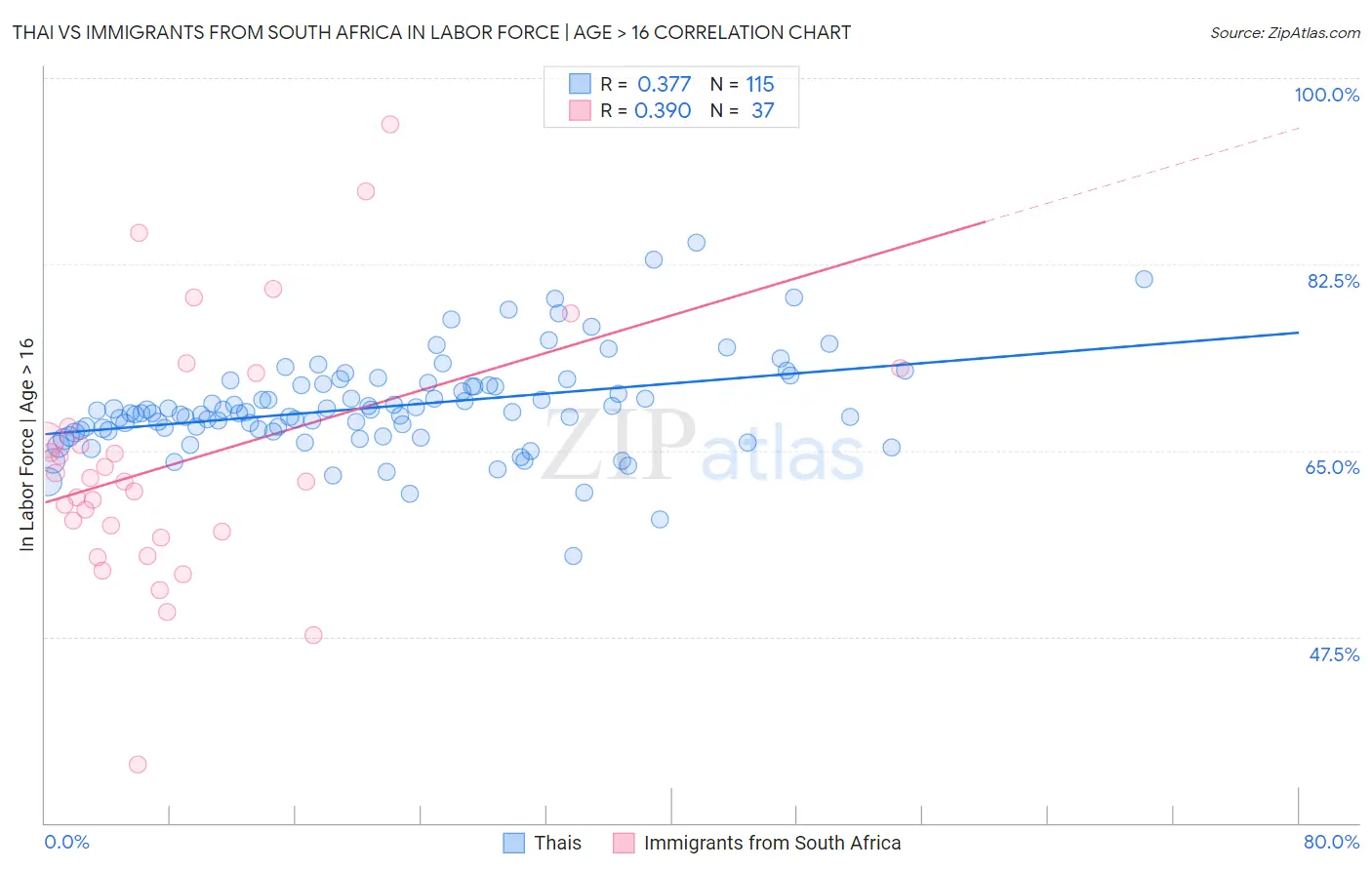 Thai vs Immigrants from South Africa In Labor Force | Age > 16