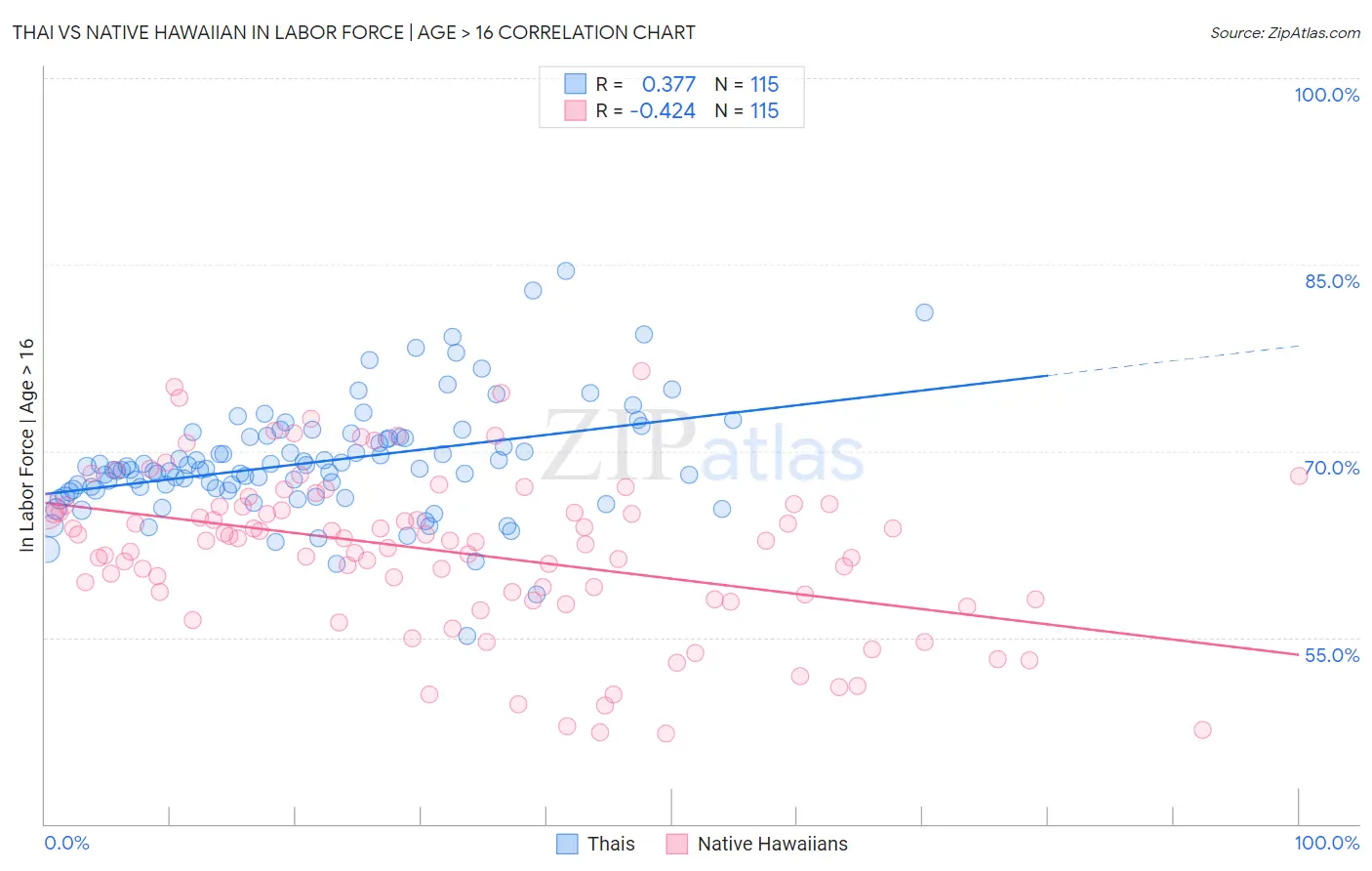 Thai vs Native Hawaiian In Labor Force | Age > 16