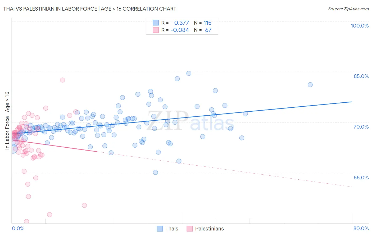 Thai vs Palestinian In Labor Force | Age > 16