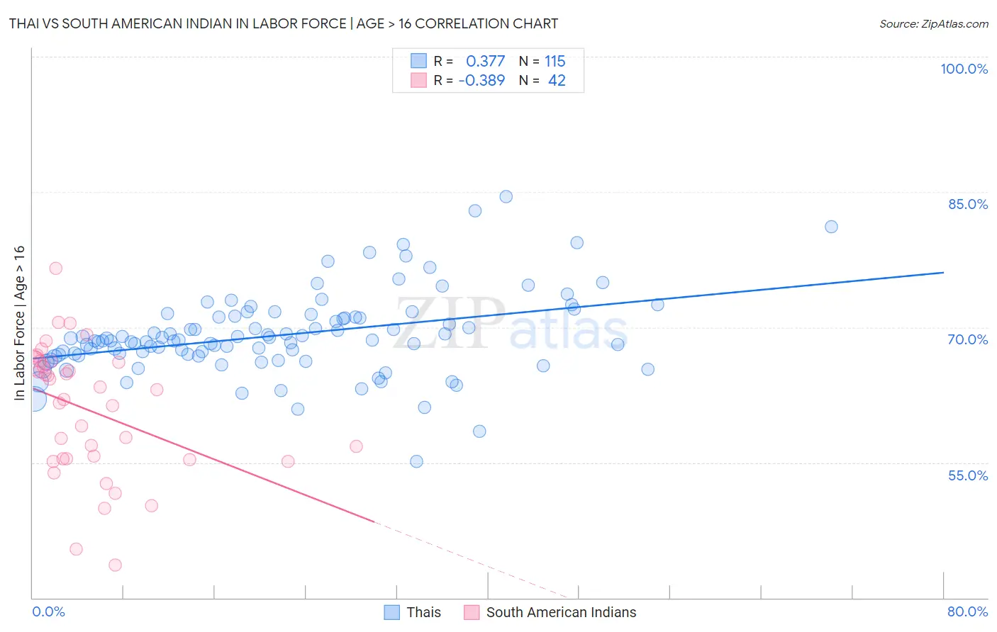 Thai vs South American Indian In Labor Force | Age > 16