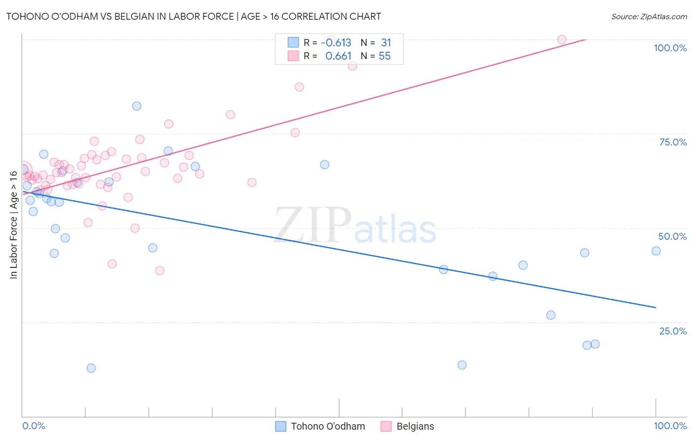 Tohono O'odham vs Belgian In Labor Force | Age > 16