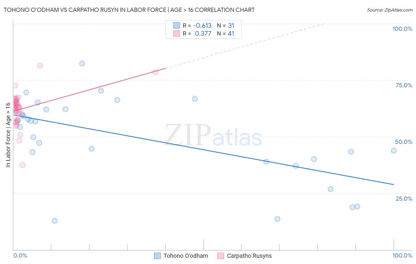 Tohono O'odham vs Carpatho Rusyn In Labor Force | Age > 16