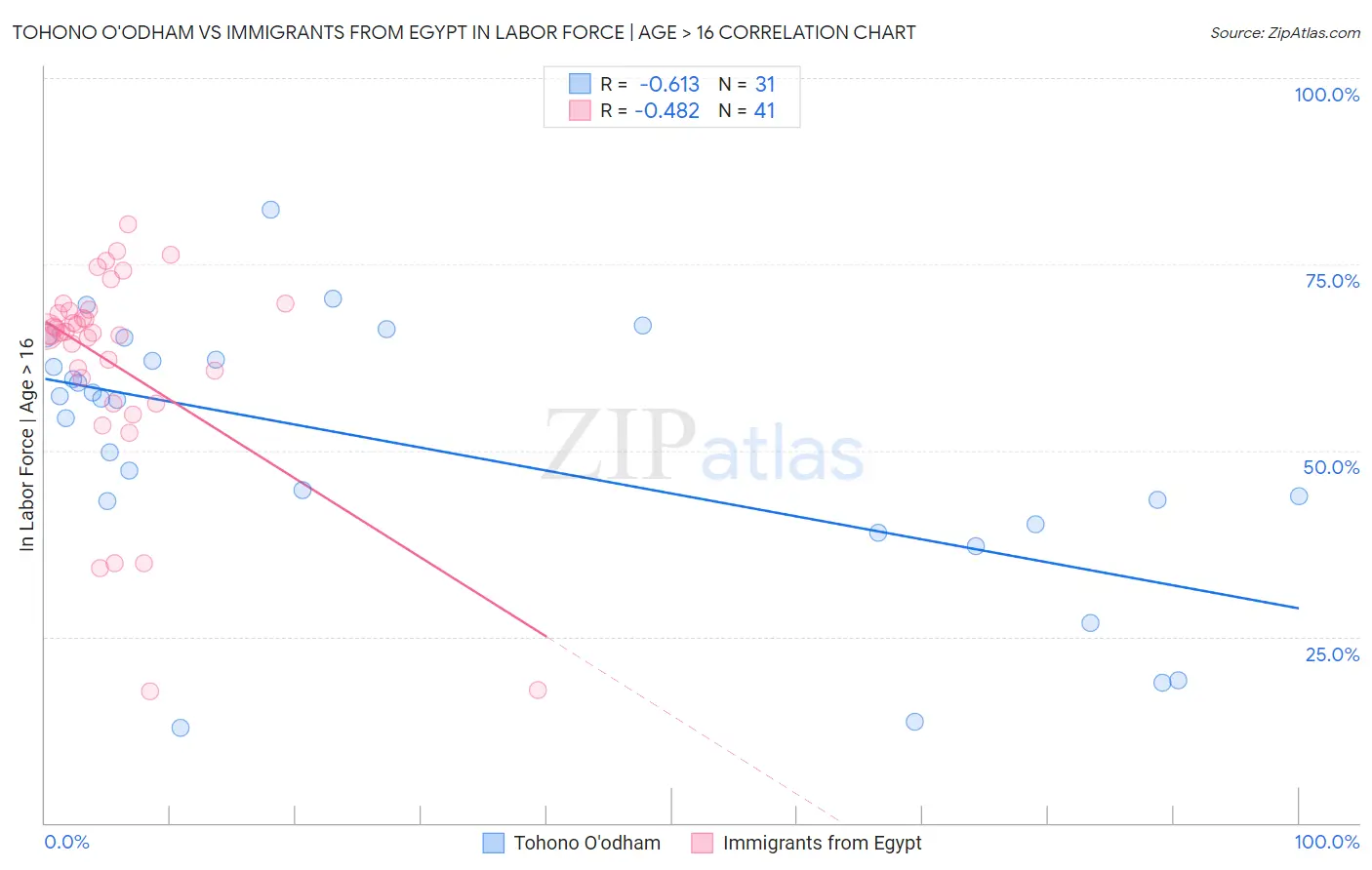 Tohono O'odham vs Immigrants from Egypt In Labor Force | Age > 16