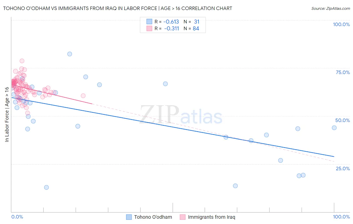 Tohono O'odham vs Immigrants from Iraq In Labor Force | Age > 16
