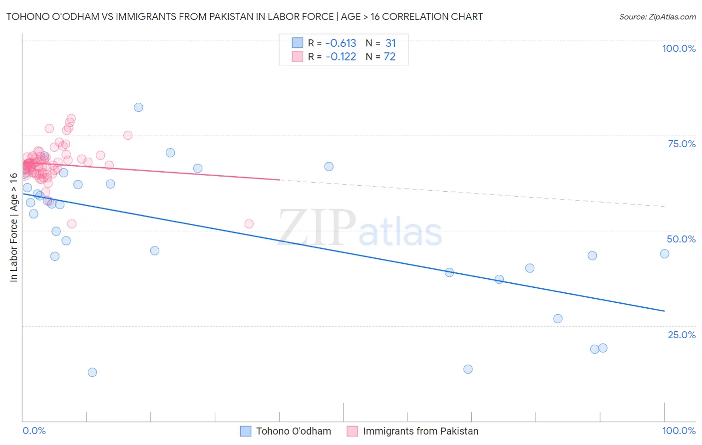 Tohono O'odham vs Immigrants from Pakistan In Labor Force | Age > 16