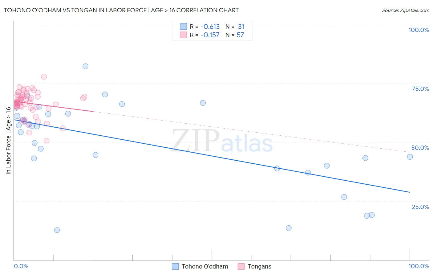 Tohono O'odham vs Tongan In Labor Force | Age > 16