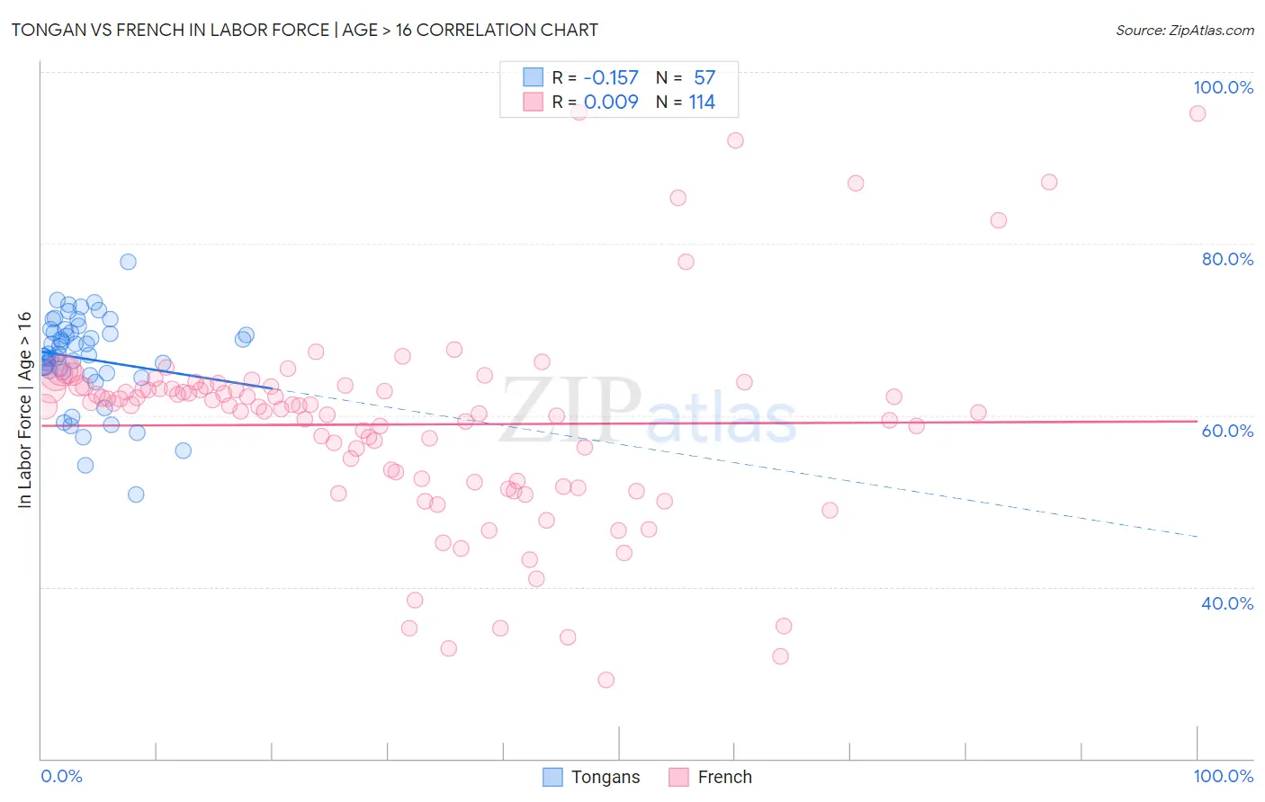 Tongan vs French In Labor Force | Age > 16