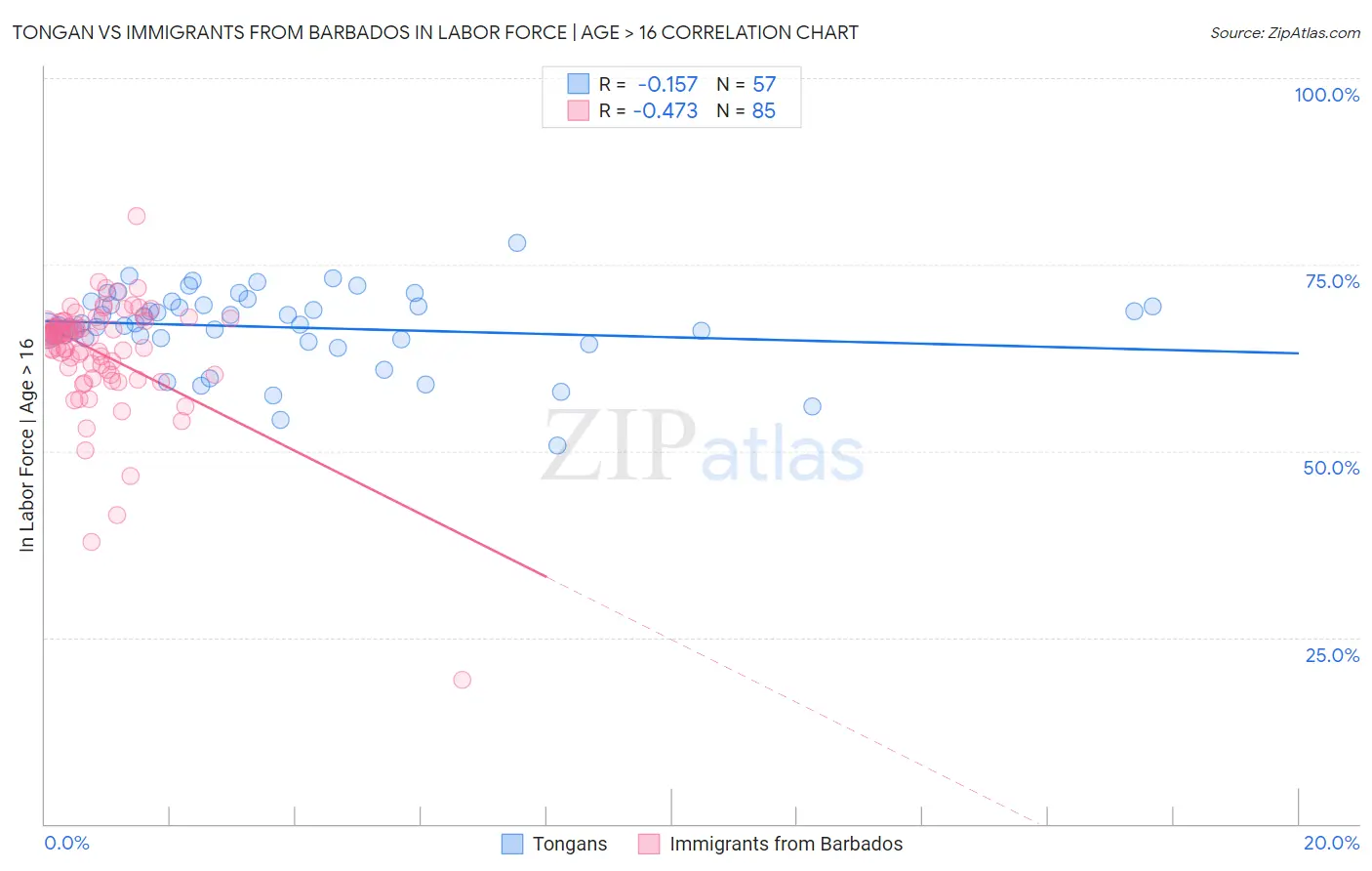 Tongan vs Immigrants from Barbados In Labor Force | Age > 16
