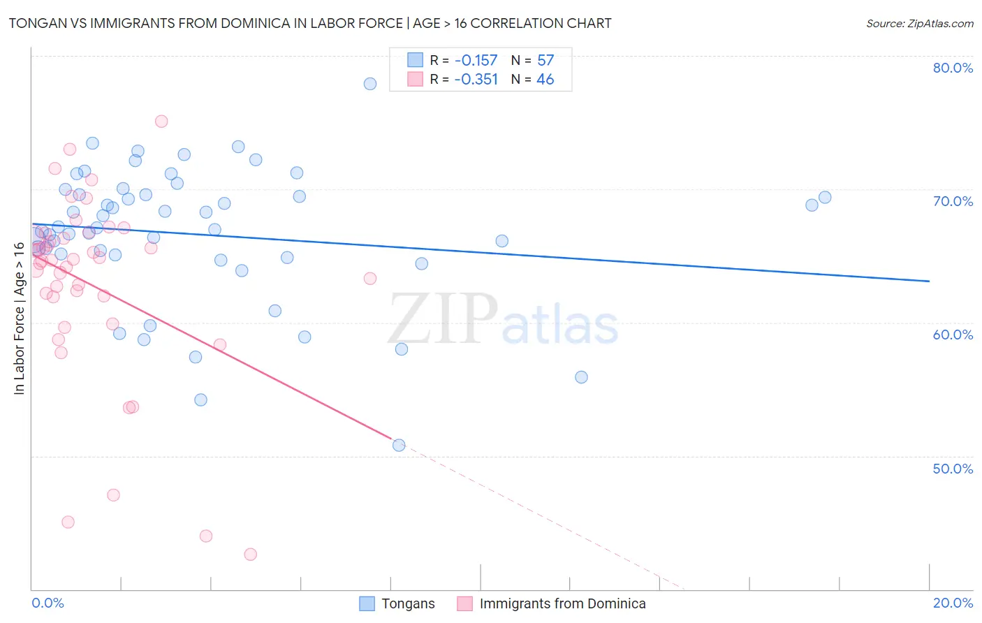 Tongan vs Immigrants from Dominica In Labor Force | Age > 16