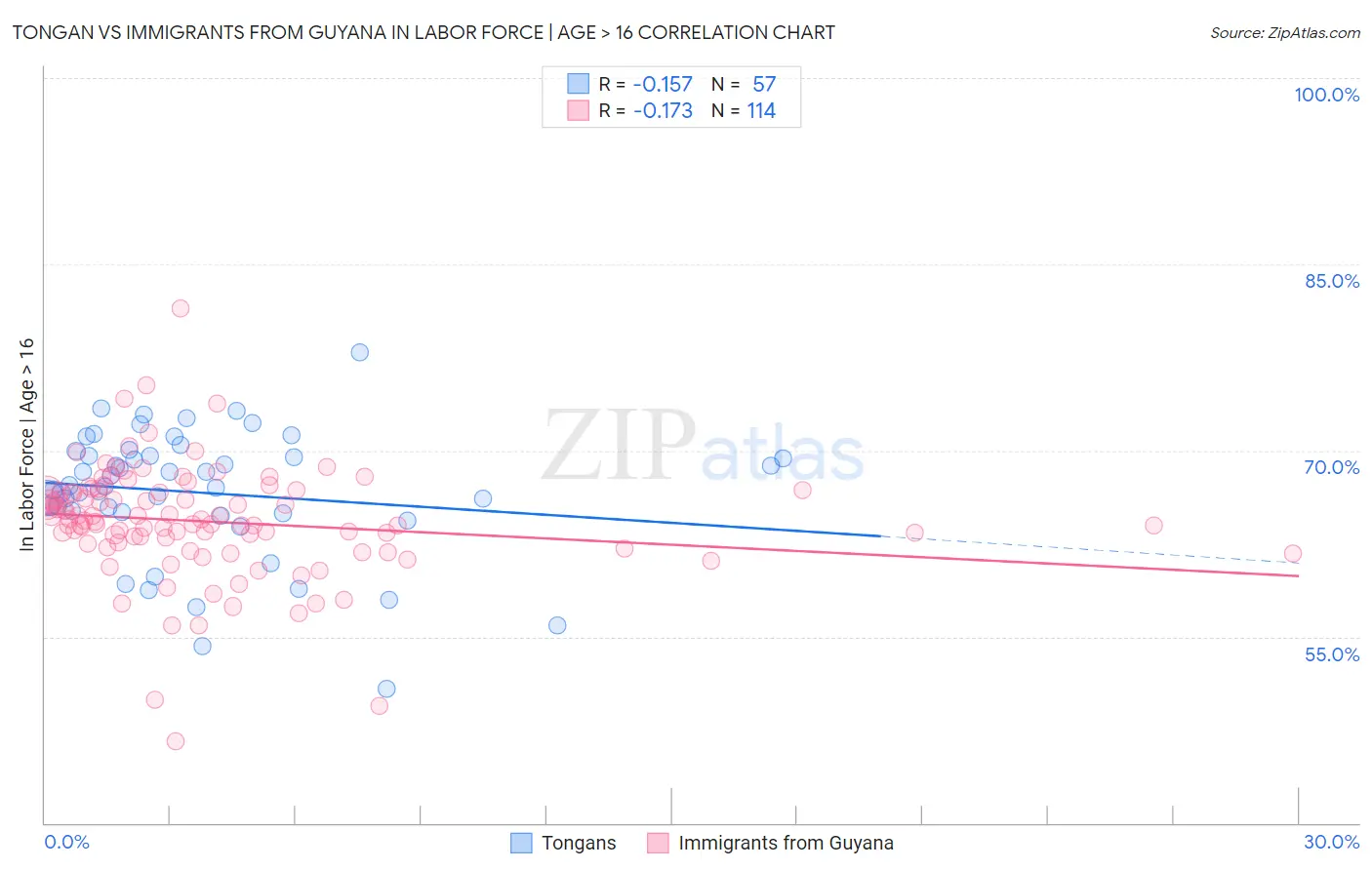 Tongan vs Immigrants from Guyana In Labor Force | Age > 16