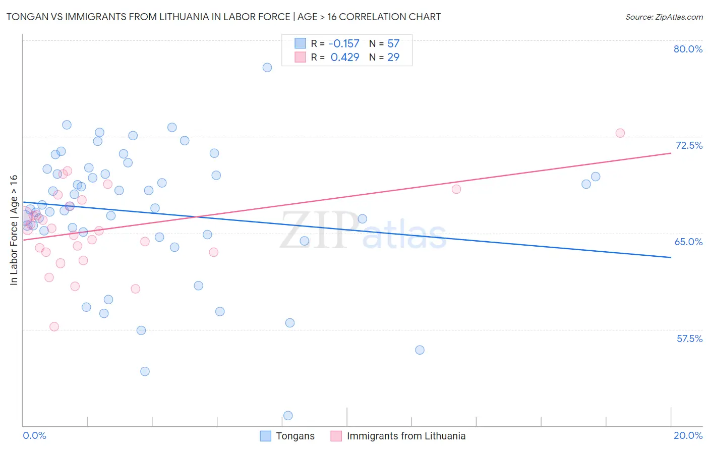 Tongan vs Immigrants from Lithuania In Labor Force | Age > 16
