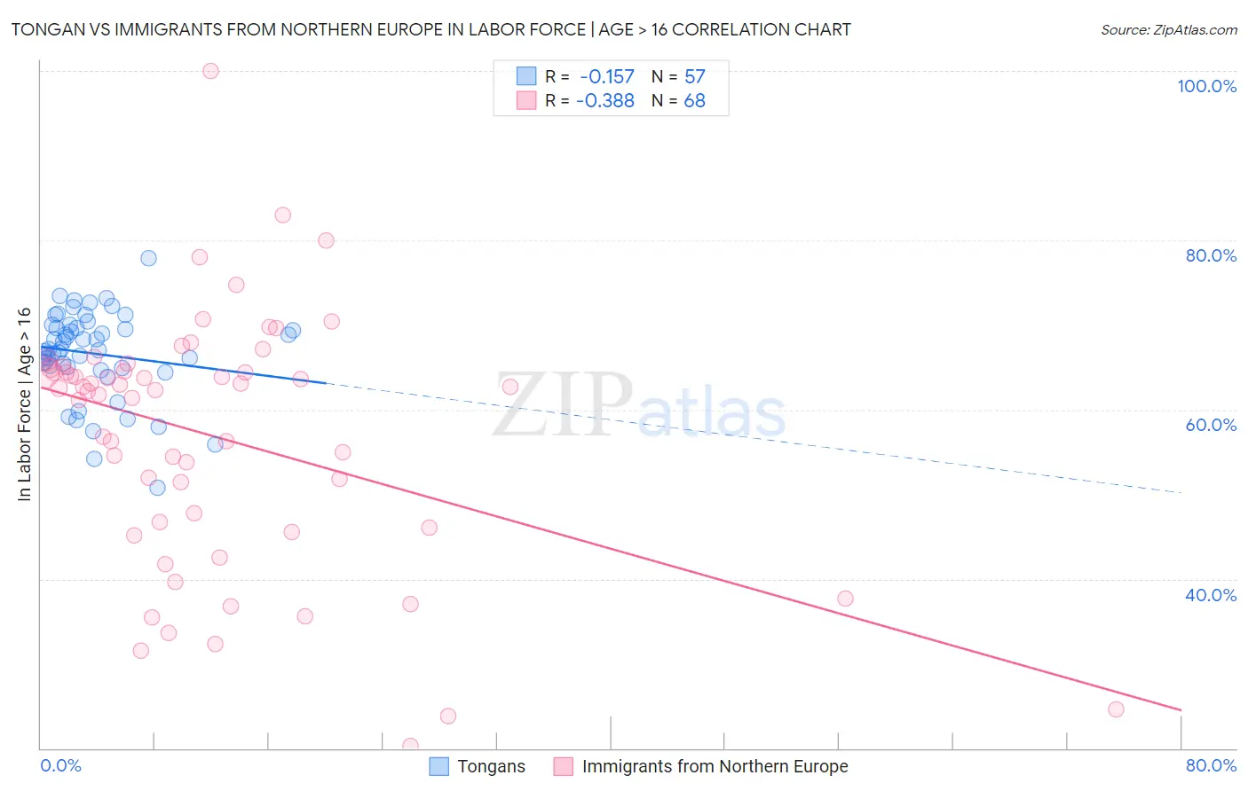 Tongan vs Immigrants from Northern Europe In Labor Force | Age > 16