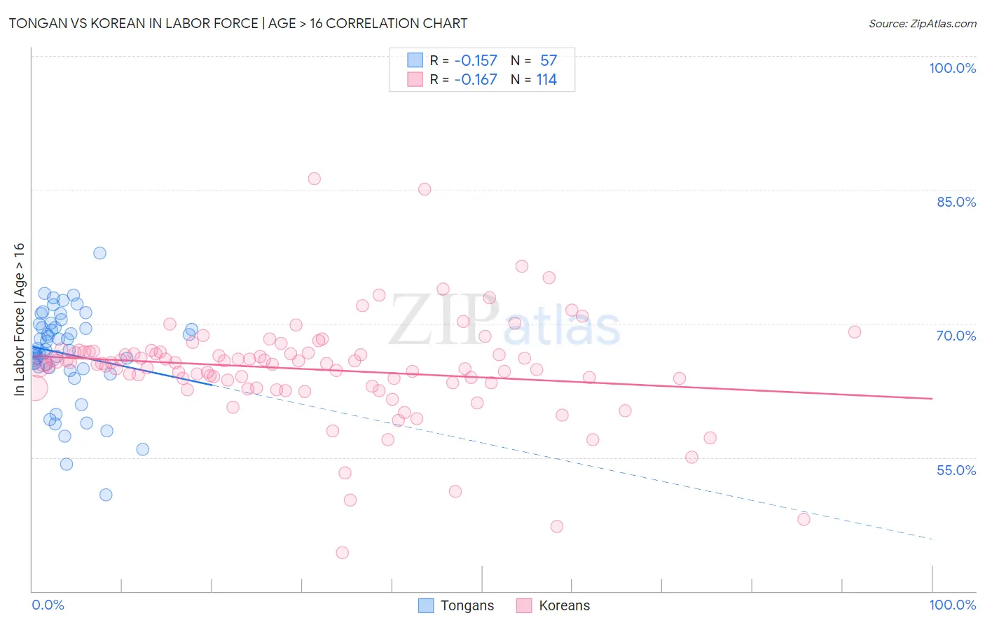 Tongan vs Korean In Labor Force | Age > 16