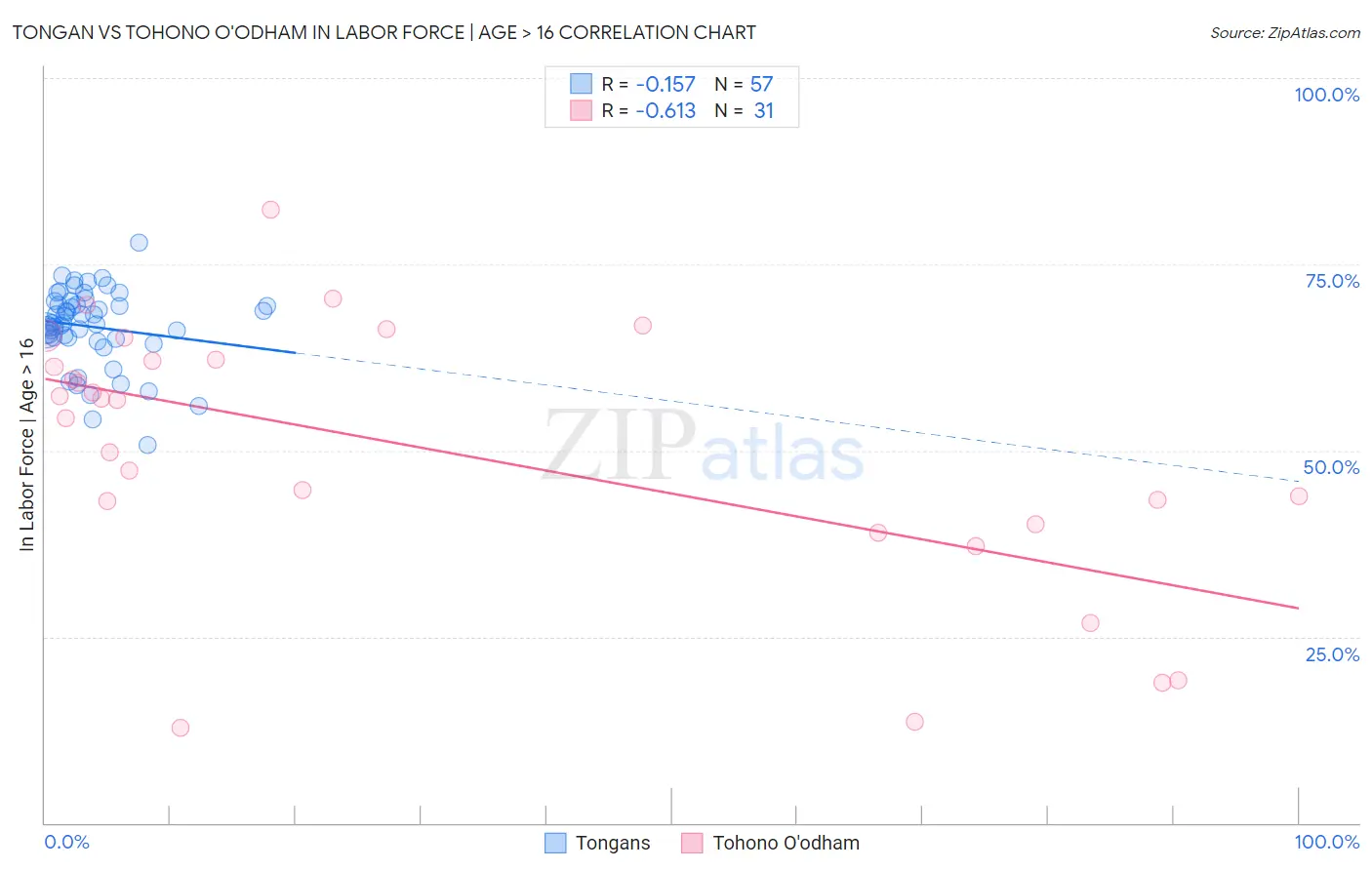 Tongan vs Tohono O'odham In Labor Force | Age > 16