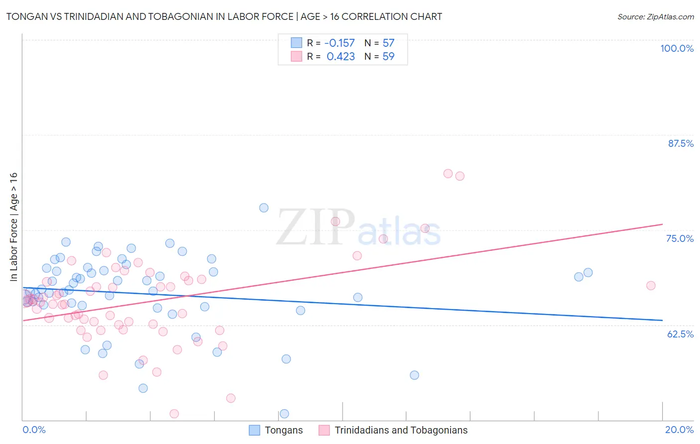 Tongan vs Trinidadian and Tobagonian In Labor Force | Age > 16