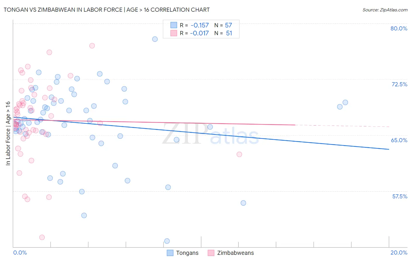 Tongan vs Zimbabwean In Labor Force | Age > 16