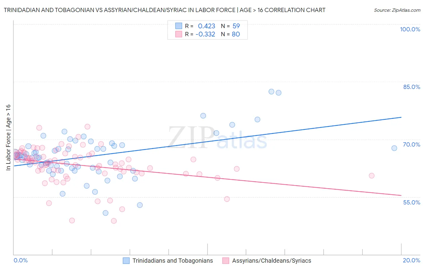 Trinidadian and Tobagonian vs Assyrian/Chaldean/Syriac In Labor Force | Age > 16
