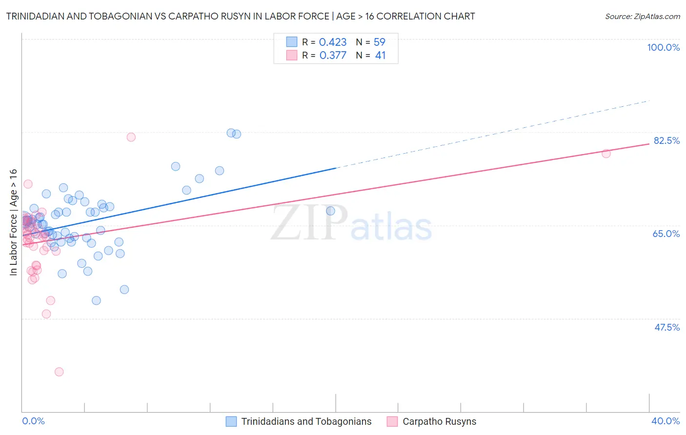 Trinidadian and Tobagonian vs Carpatho Rusyn In Labor Force | Age > 16