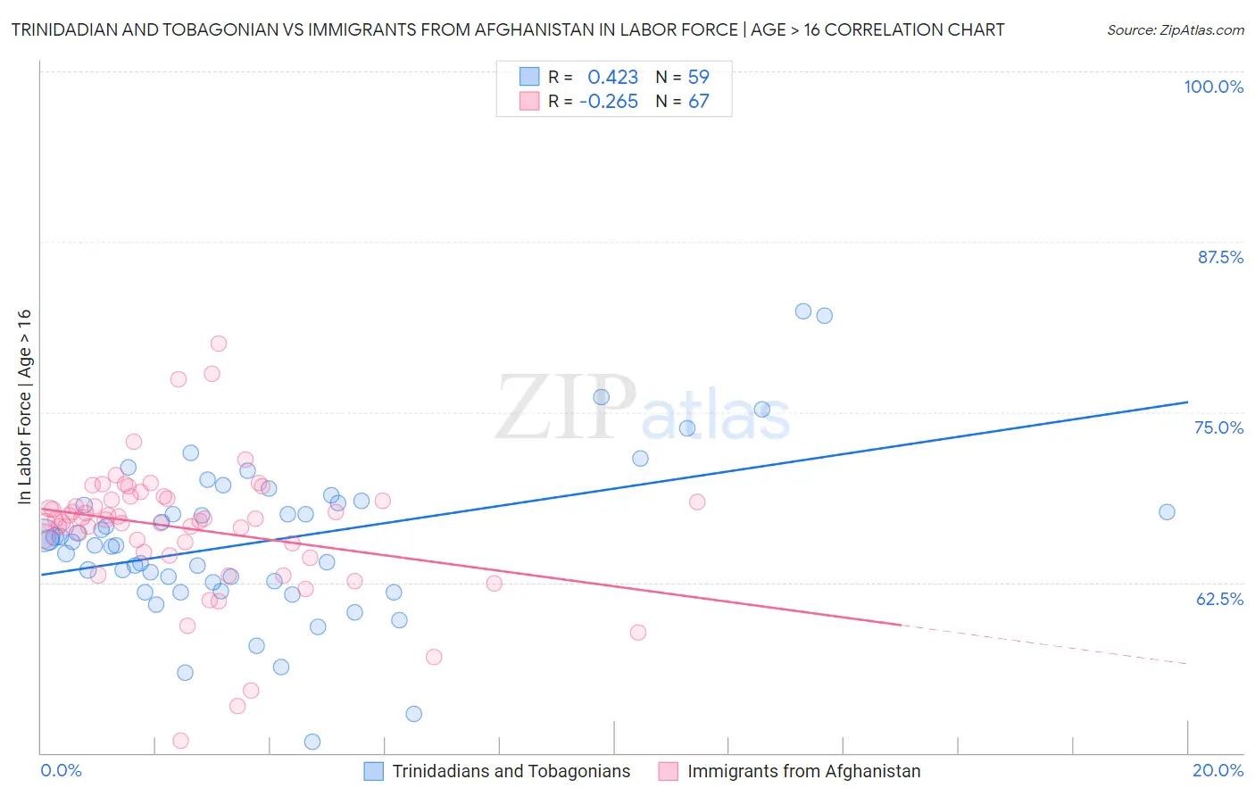 Trinidadian and Tobagonian vs Immigrants from Afghanistan In Labor Force | Age > 16