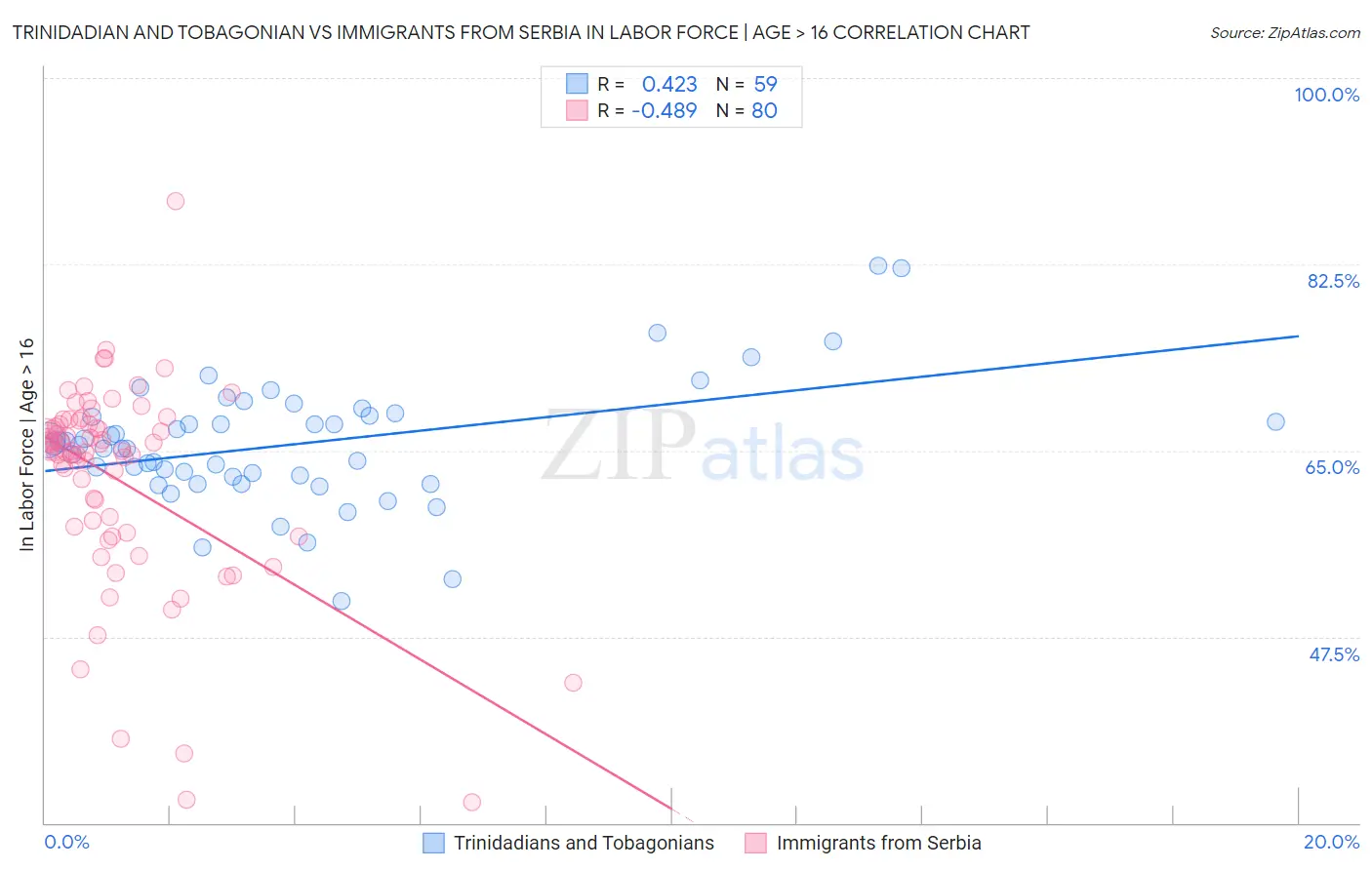 Trinidadian and Tobagonian vs Immigrants from Serbia In Labor Force | Age > 16
