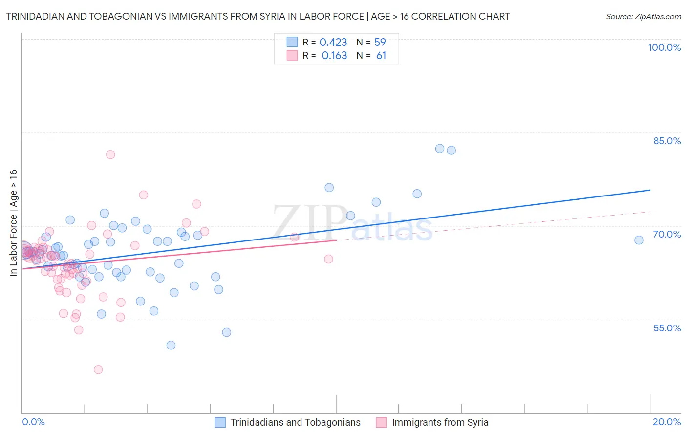 Trinidadian and Tobagonian vs Immigrants from Syria In Labor Force | Age > 16