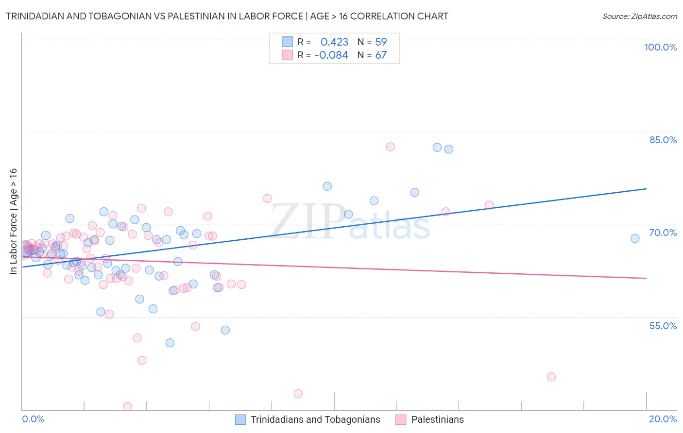 Trinidadian and Tobagonian vs Palestinian In Labor Force | Age > 16