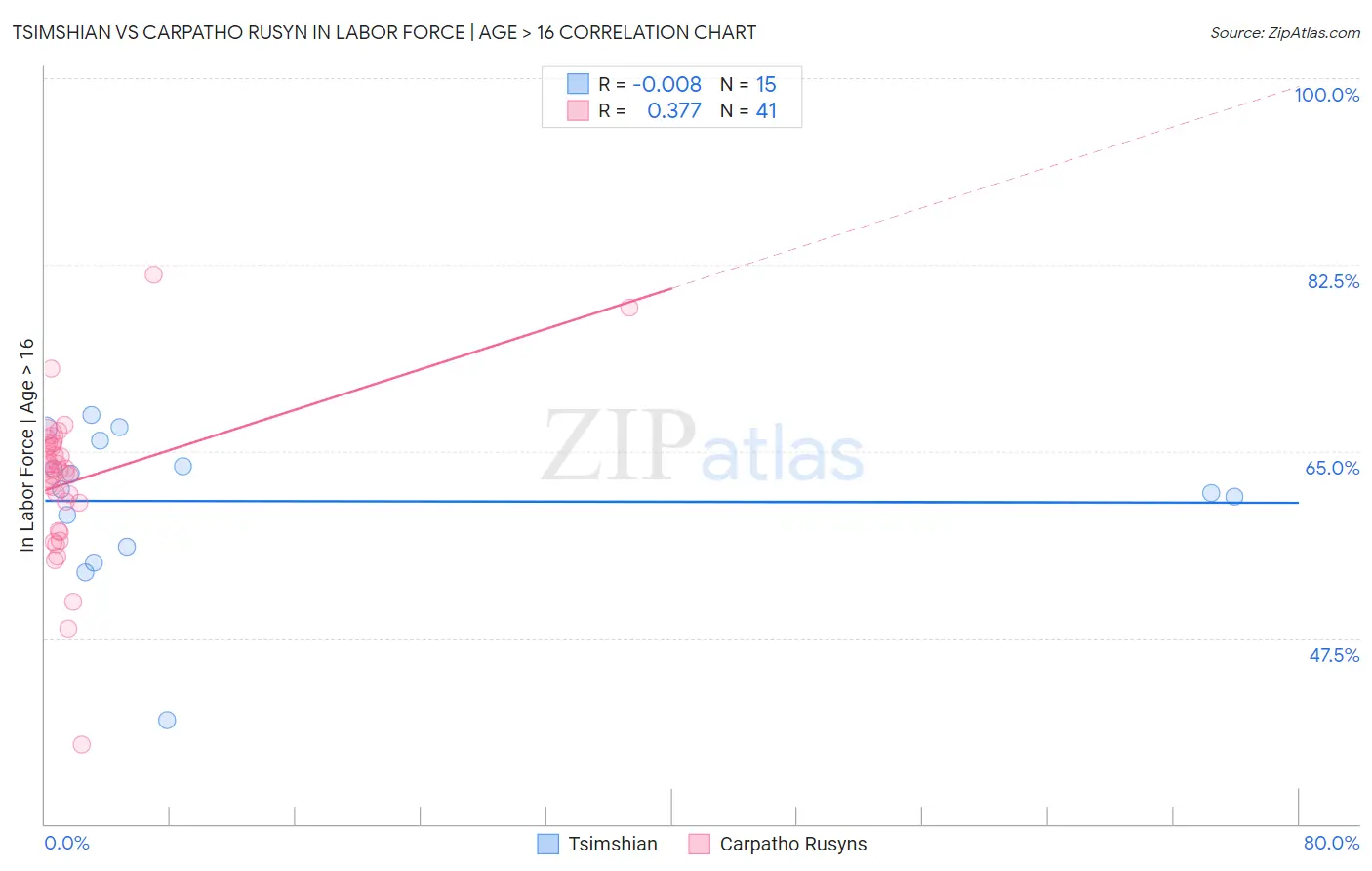 Tsimshian vs Carpatho Rusyn In Labor Force | Age > 16