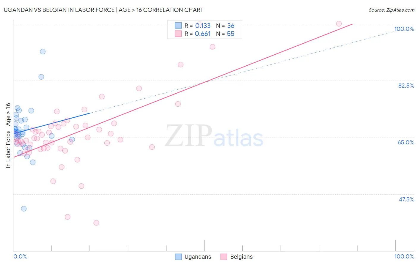 Ugandan vs Belgian In Labor Force | Age > 16