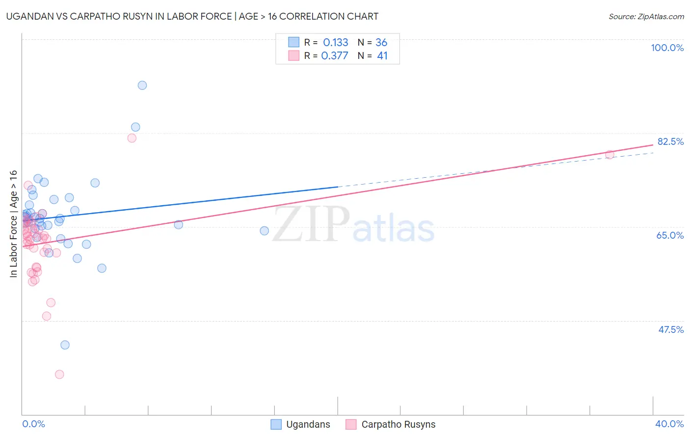 Ugandan vs Carpatho Rusyn In Labor Force | Age > 16