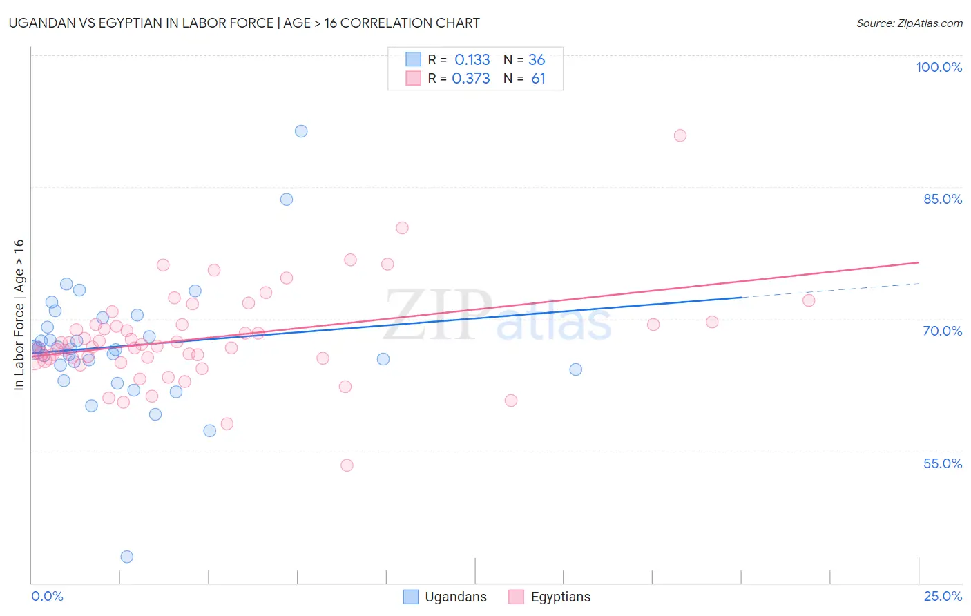 Ugandan vs Egyptian In Labor Force | Age > 16