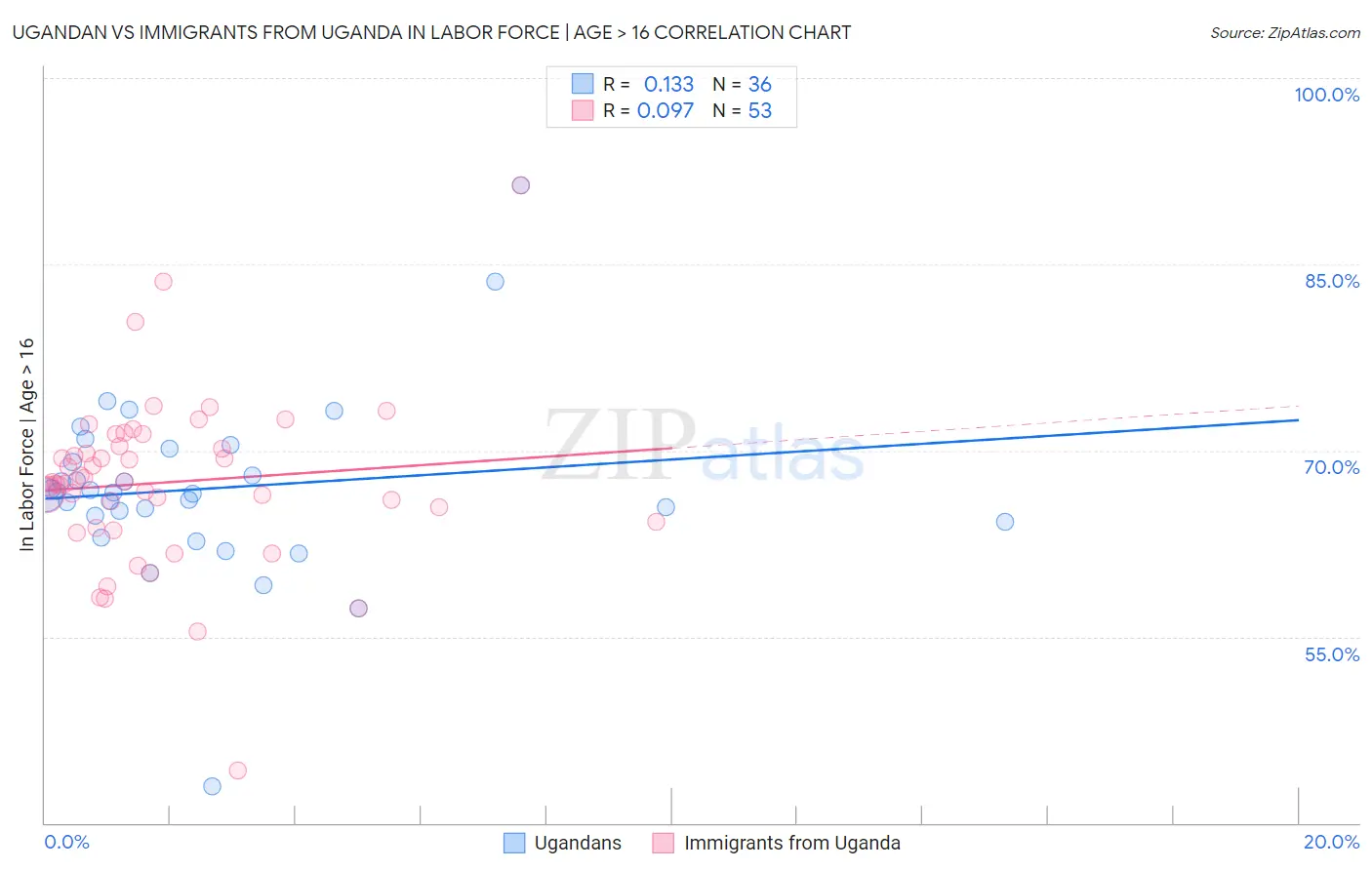 Ugandan vs Immigrants from Uganda In Labor Force | Age > 16