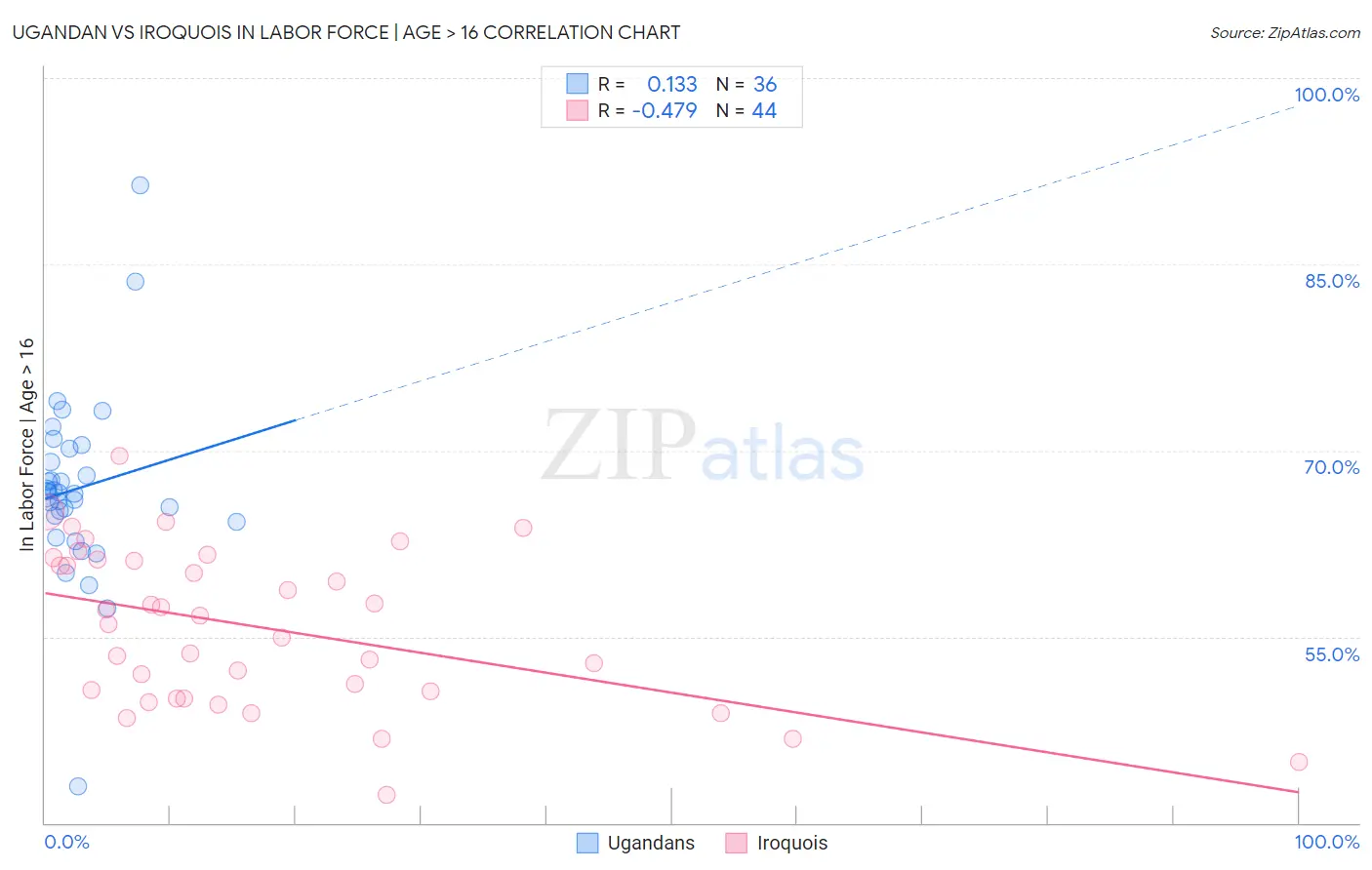 Ugandan vs Iroquois In Labor Force | Age > 16