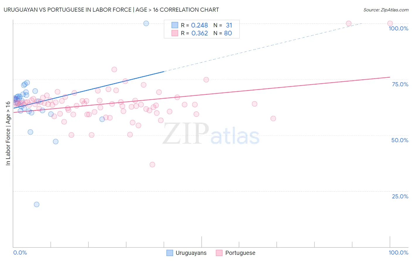 Uruguayan vs Portuguese In Labor Force | Age > 16