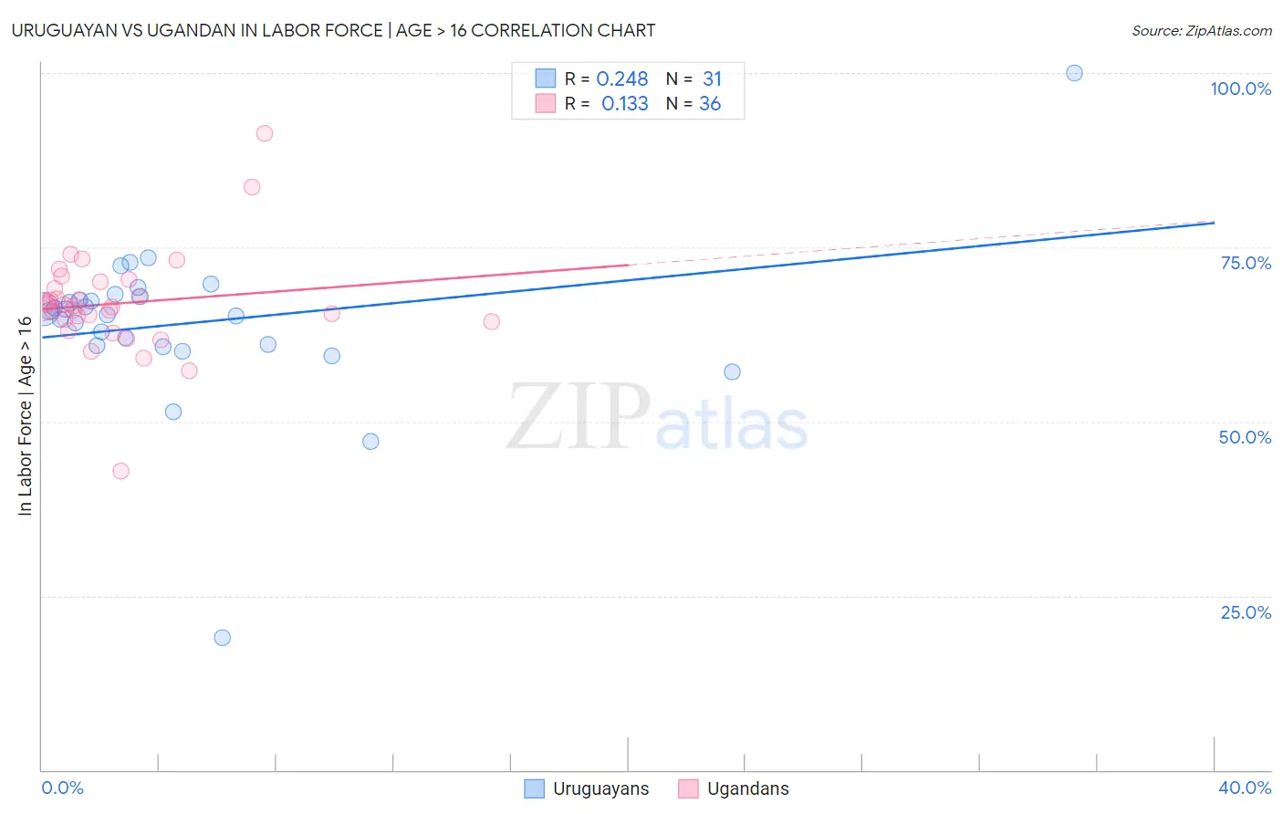 Uruguayan vs Ugandan In Labor Force | Age > 16