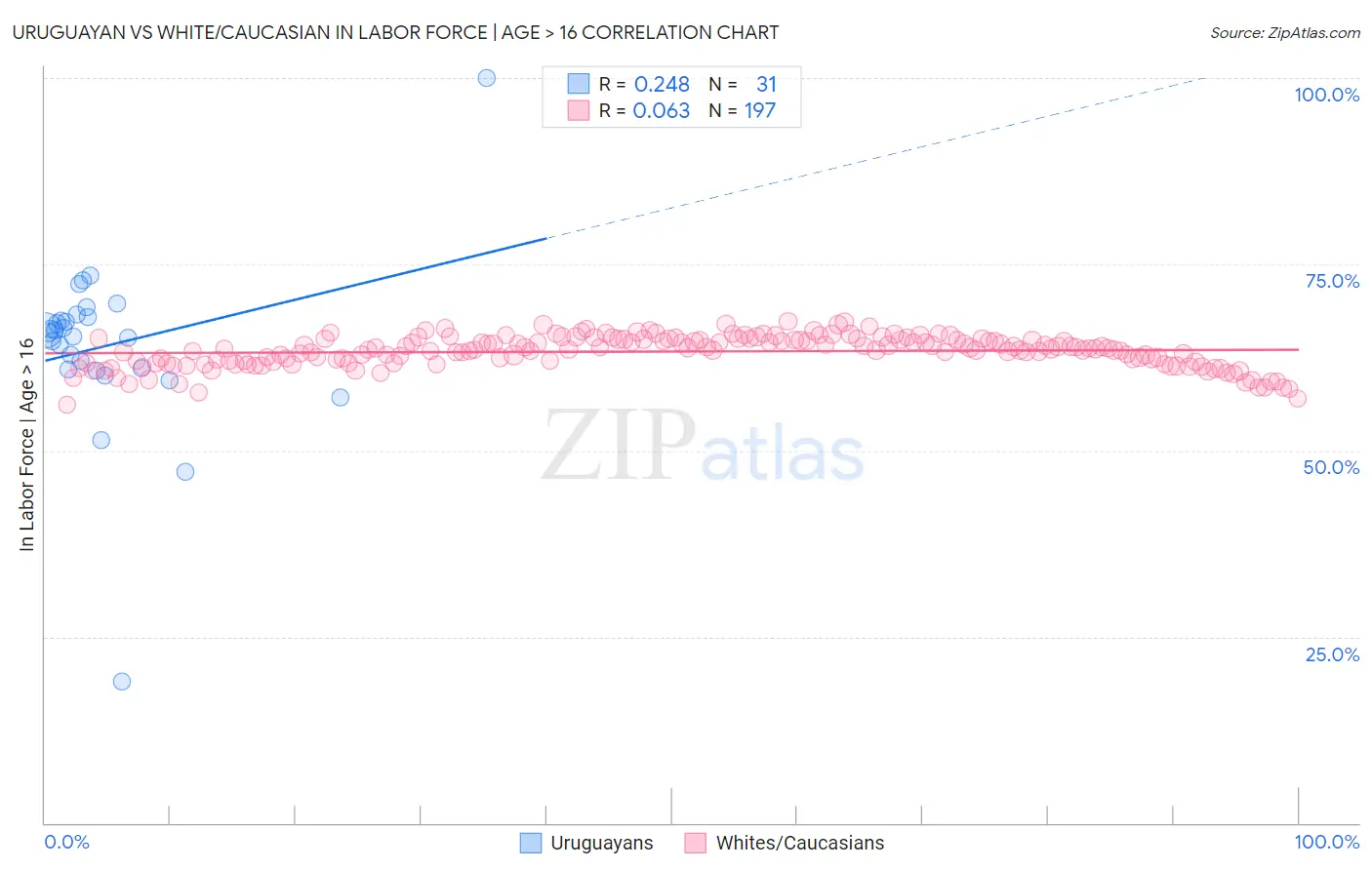 Uruguayan vs White/Caucasian In Labor Force | Age > 16