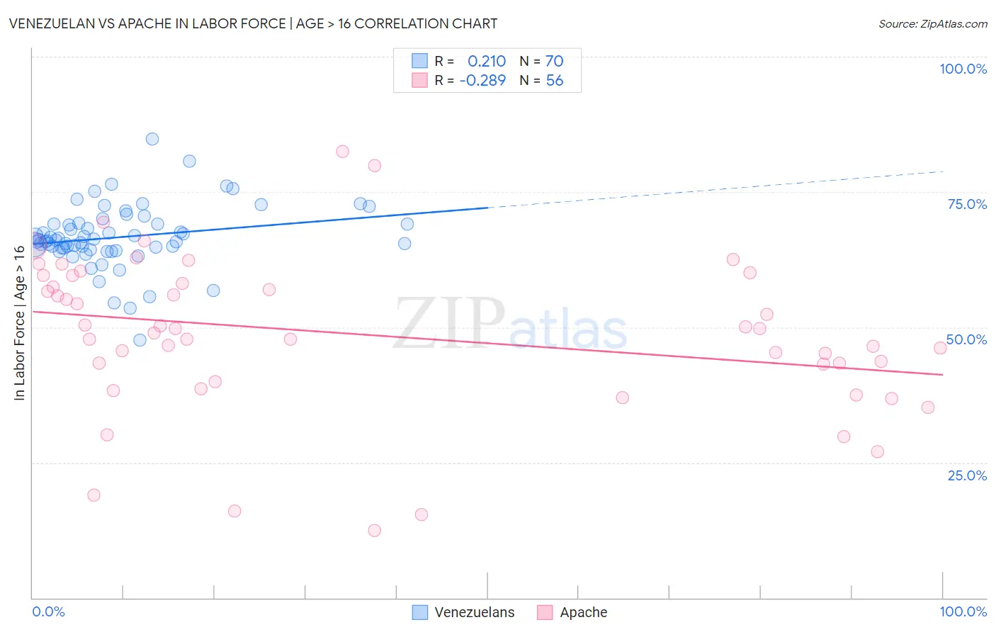 Venezuelan vs Apache In Labor Force | Age > 16
