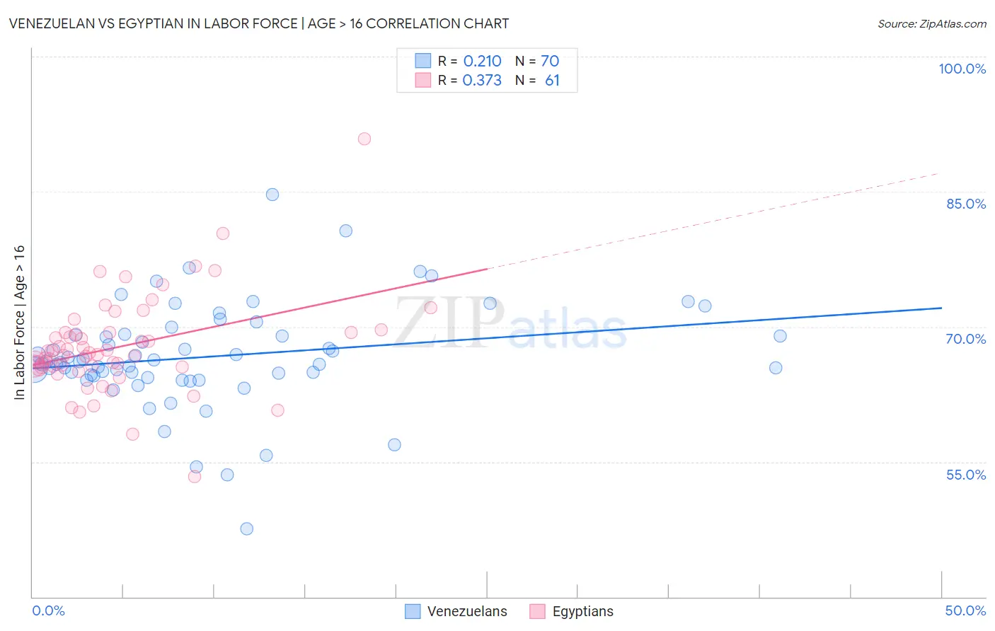 Venezuelan vs Egyptian In Labor Force | Age > 16
