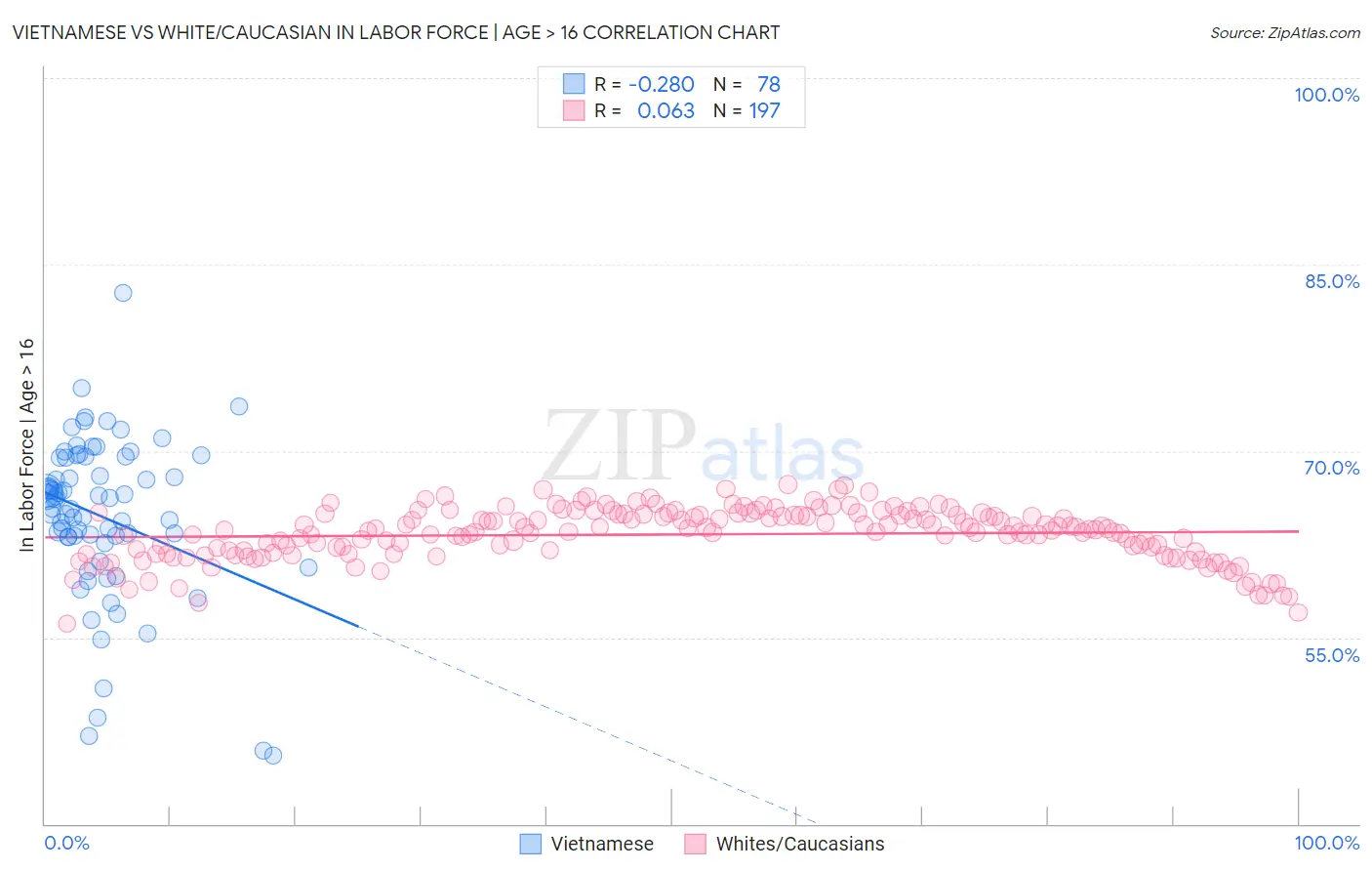 Vietnamese vs White/Caucasian In Labor Force | Age > 16